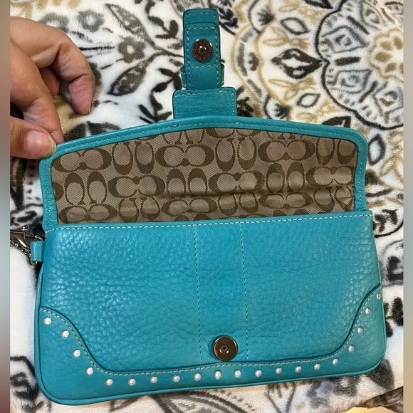 Coach Women’s Leather Buckle Flap Wristlet, Blue - Picture 4 of 16